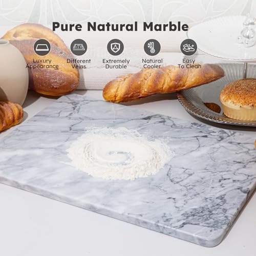 Diflart Natural Marble Stone Cutting Board for Kitchen, 16x20 Inch, Gray with White Veins, Marble Slab Pastry Board Large with Non Slip Feets for Baking, Cheese, Charcuterie, Pack of 1 Pcs - Image 2