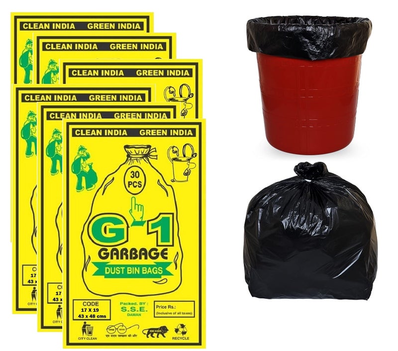 G1 G 1 Garbage Bags | Dustbin Bags | Small Size | 17X19 Inches | 30 Pack | Pack of 6 | Black | For Wet and Dry Waste For Home Kitchen Washroom | - Image 1