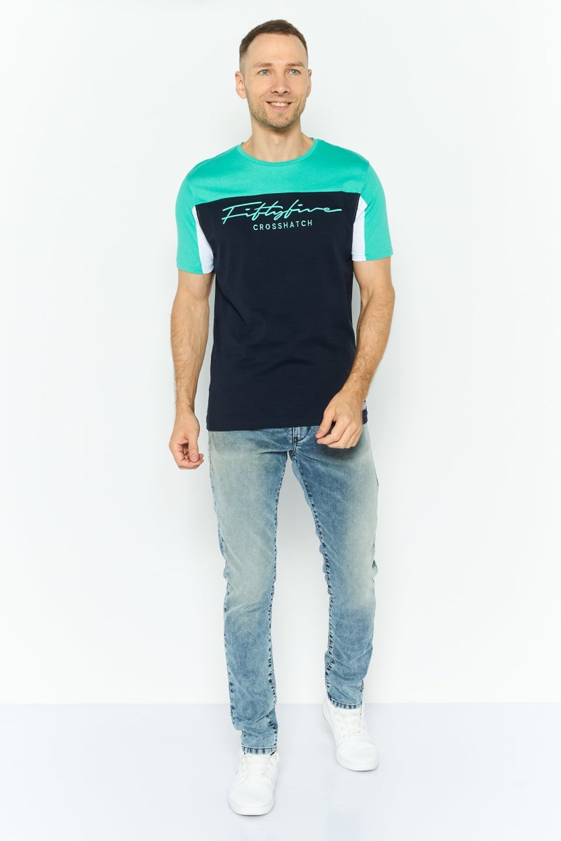 CROSSHATCH Men Round Neck Embroidered Logo Short Sleeves T-shirt, Dark Navy - Image 2