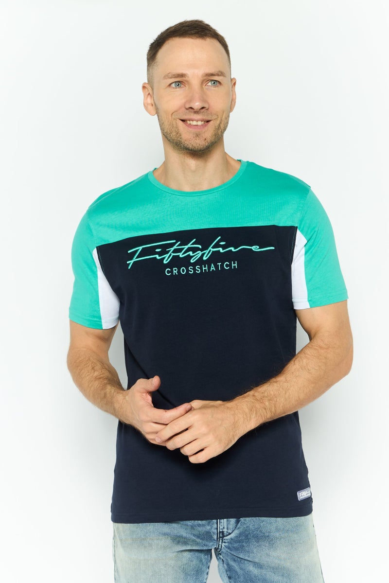 CROSSHATCH Men Round Neck Embroidered Logo Short Sleeves T-shirt, Dark Navy - Image 1