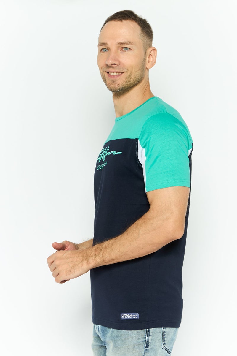 CROSSHATCH Men Round Neck Embroidered Logo Short Sleeves T-shirt, Dark Navy - Image 3
