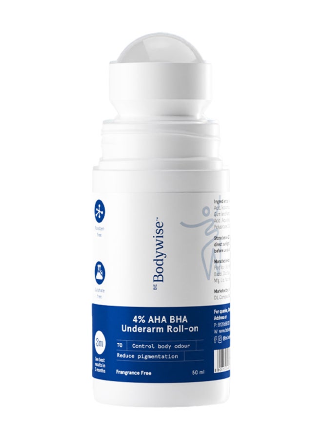 Be Bodywise 4% Aha Bha Underarm Roll On | With 2% Lactic Acid 1% Mandelic Acid 1% Salicylic Acid | Prevents Odour Reduces Pigmentation | Fragrance Free  - Image 1