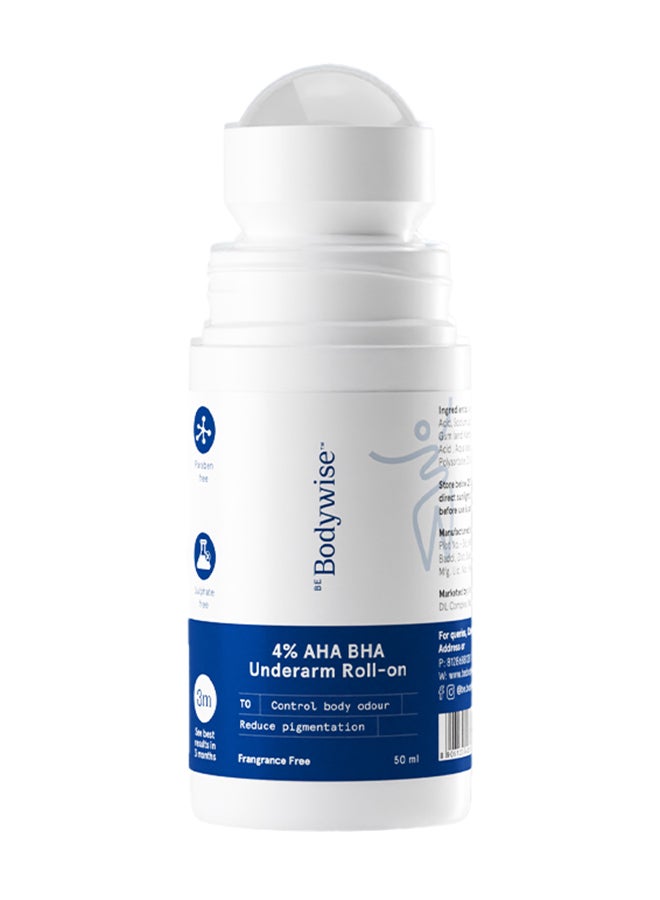 Be Bodywise 4% Aha Bha Underarm Roll On | With 2% Lactic Acid 1% Mandelic Acid 1% Salicylic Acid | Prevents Odour Reduces Pigmentation | Fragrance Free - Image 1