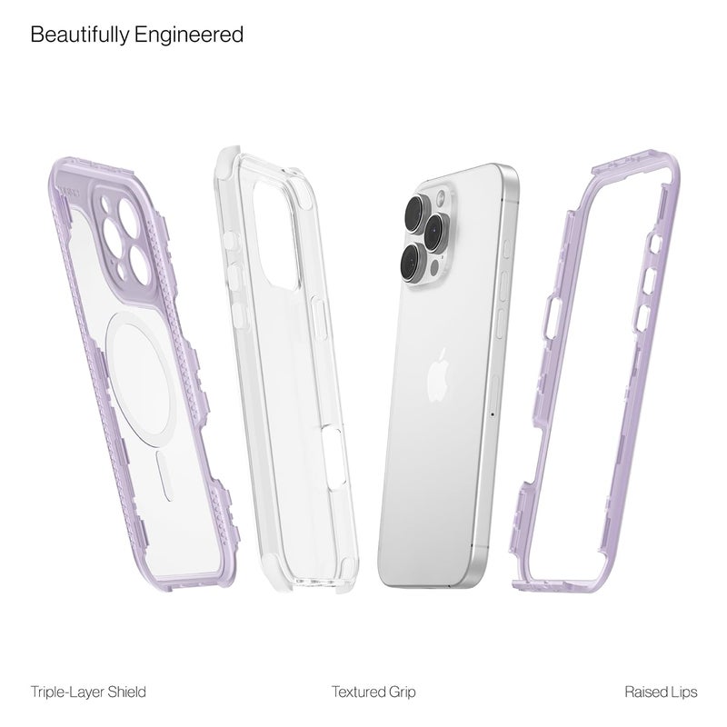 ORIbox Seralyn Series for iPhone 16 Pro Max Case - MagSafe Compatible, Triple-Layer Shockproof Protection, Crystal-Clear Back with Elegant Matte Frame(6.9", Mauve Twilight) - Image 3