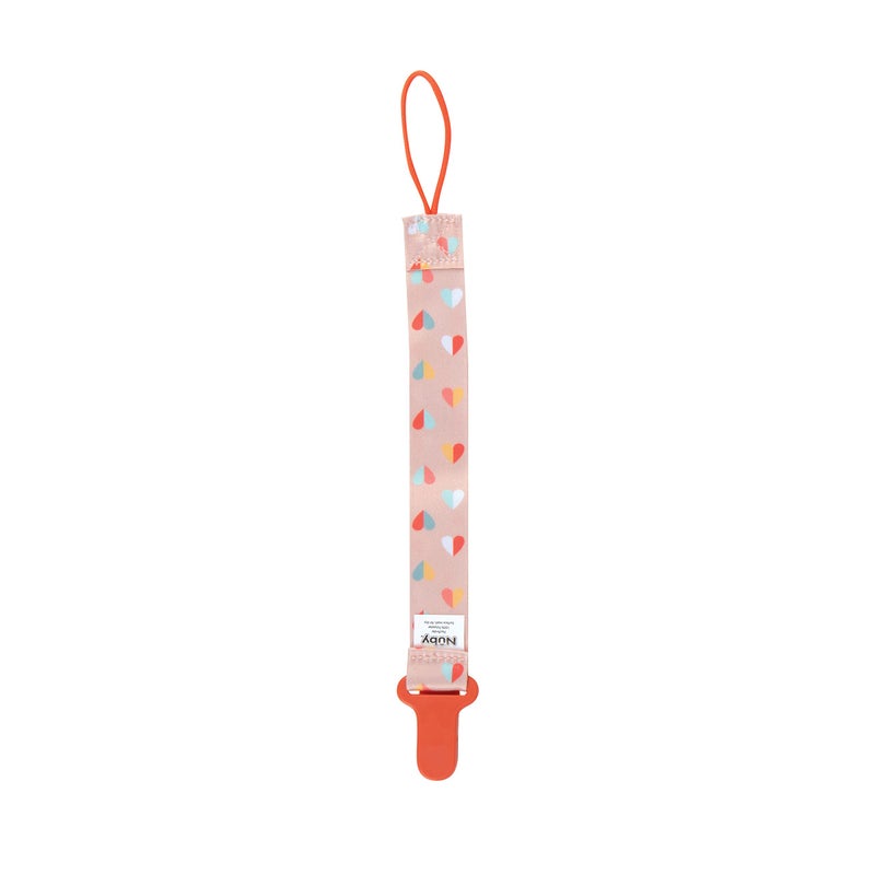 Nuby Pacifinder Baby Pacifier Clip - (2-Pack) - Pacifier Holder Clip with Convenient Hook Loop - Peach Stripes and Hearts - Image 5