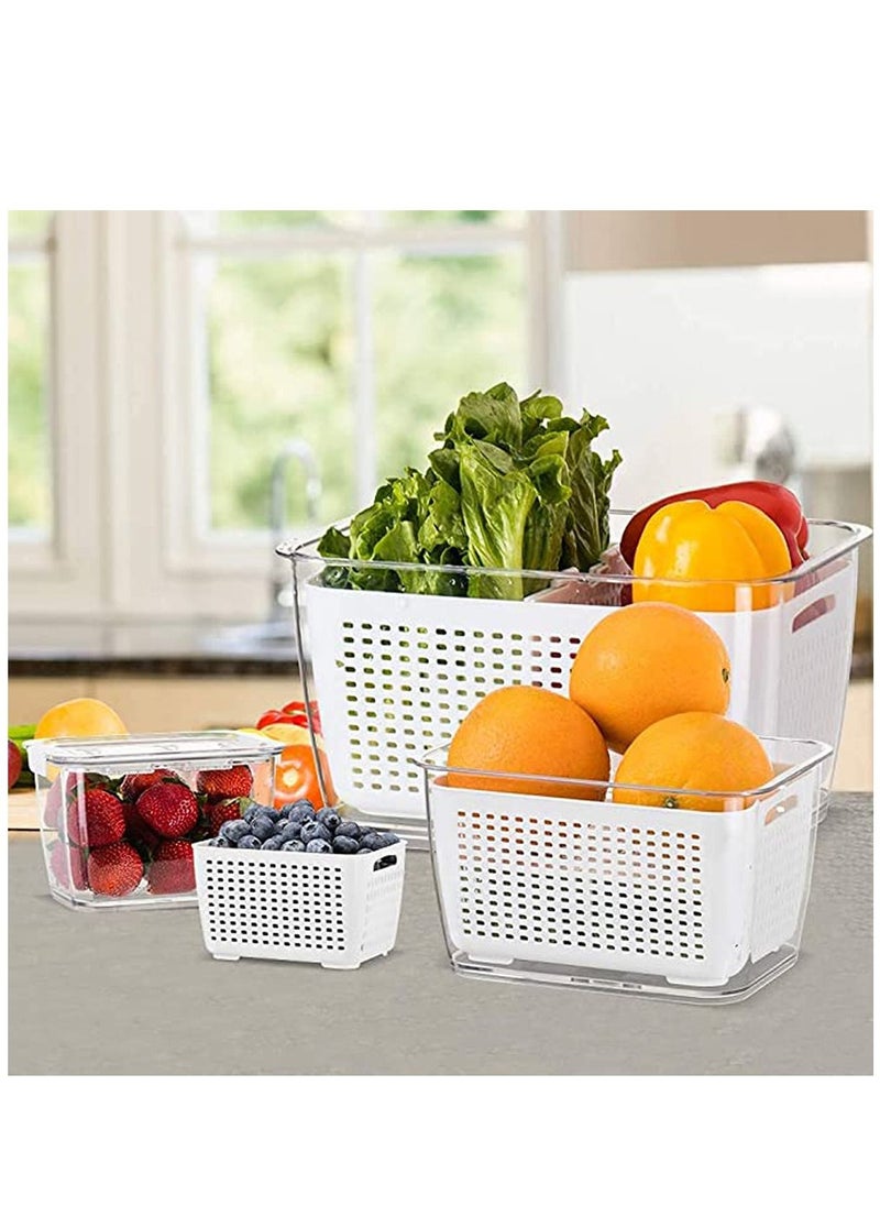 Y&D - Fridge Organizers and Storage, Medium 3-in-1 Draining Crisper with Strainer for Fruits Vegetables Airtight Vent & Drain Organizer White - Image 1