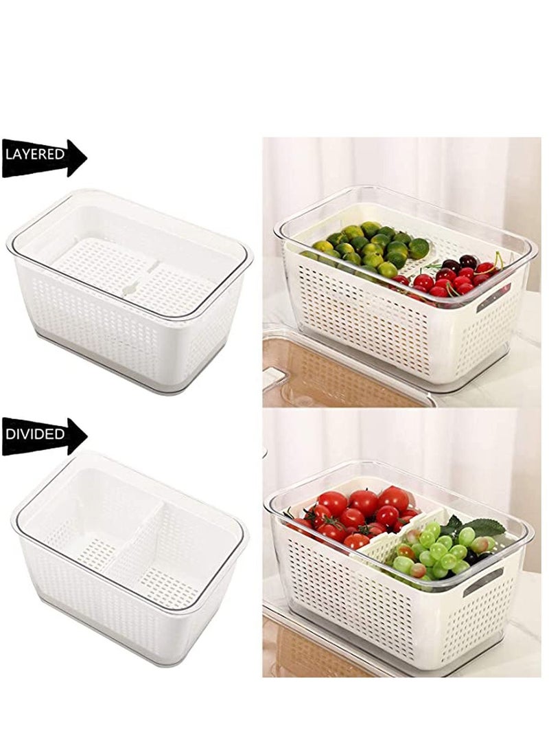 Y&D - Fridge Organizers and Storage, Medium 3-in-1 Draining Crisper with Strainer for Fruits Vegetables Airtight Vent & Drain Organizer White - Image 1