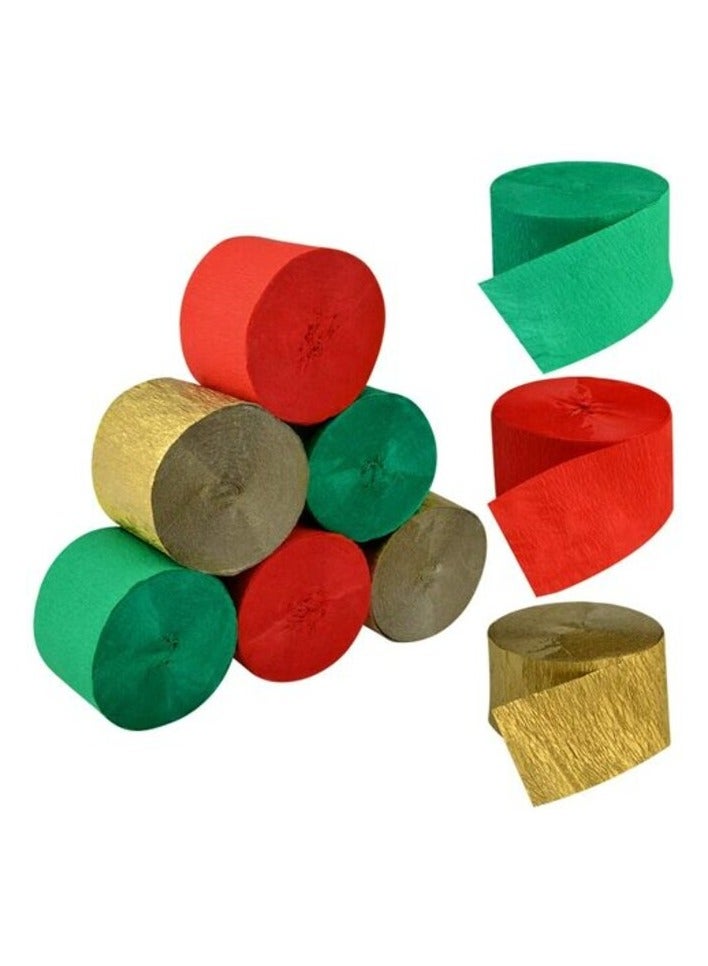 Party Time 6 Rolls 81ft Each of 3 Colors, Christmas Party Streamers Photo Booth Backdrop Decorations Crepe Paper Streamer Red Festive Green Gold Streamers Christmas Holiday Fiesta Party Season Décor - Image 1