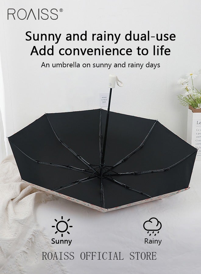 roaiss Full Automatic Umbrella Unisex Rain and Shine Dual Use 8 Rib Reinforced Thickened Portable Arc Umbrella for UV Protection Rain Resistant and Windproof Parasol with Cute Flowers Print - Image 2