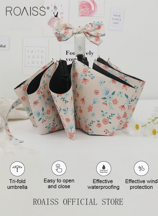 roaiss Full Automatic Umbrella Unisex Rain and Shine Dual Use 8 Rib Reinforced Thickened Portable Arc Umbrella for UV Protection Rain Resistant and Windproof Parasol with Cute Flowers Print - Image 5