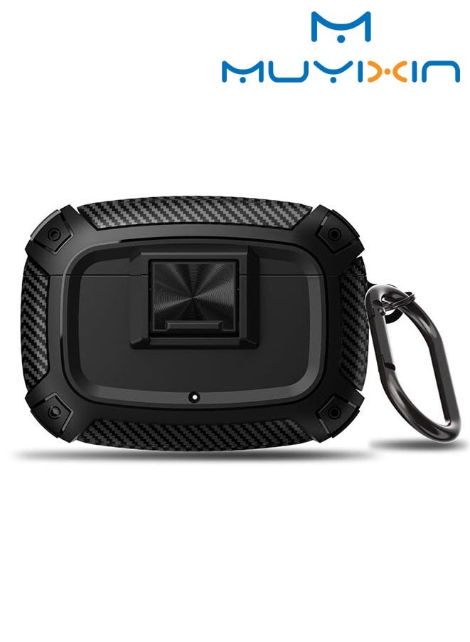 Muyixin TPU Case Compatible with Beats Studio Buds (2021) / Beats Studio Buds+ (2023) Military Shell Protective Cover with Keychain (Black)  - Image 1