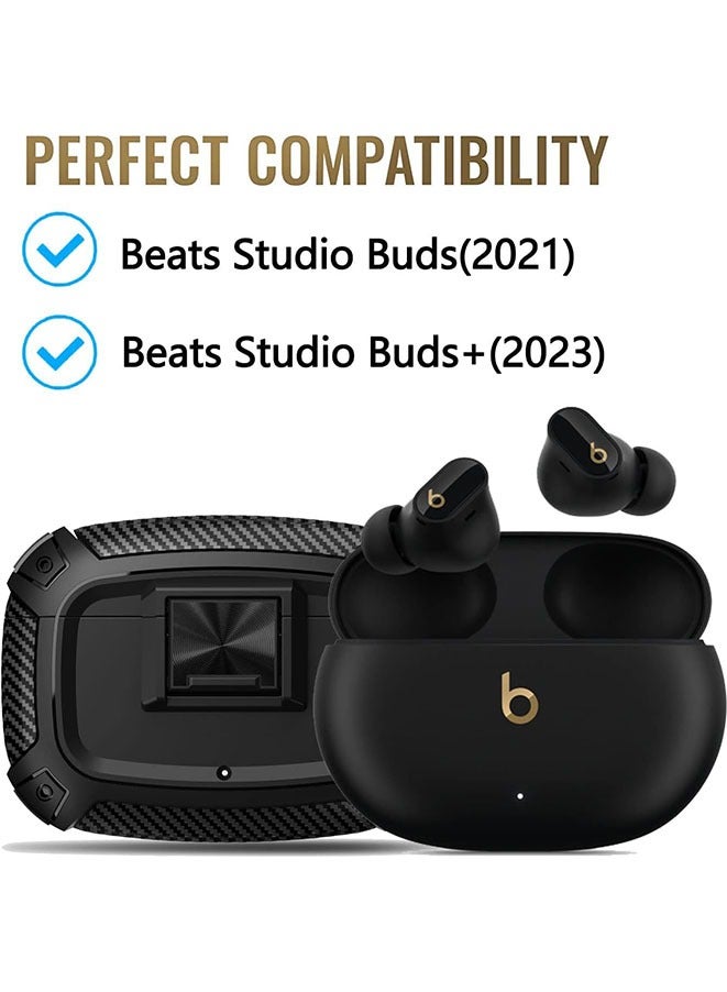 Muyixin TPU Case Compatible with Beats Studio Buds (2021) / Beats Studio Buds+ (2023) Military Shell Protective Cover with Keychain (Black)  - Image 3