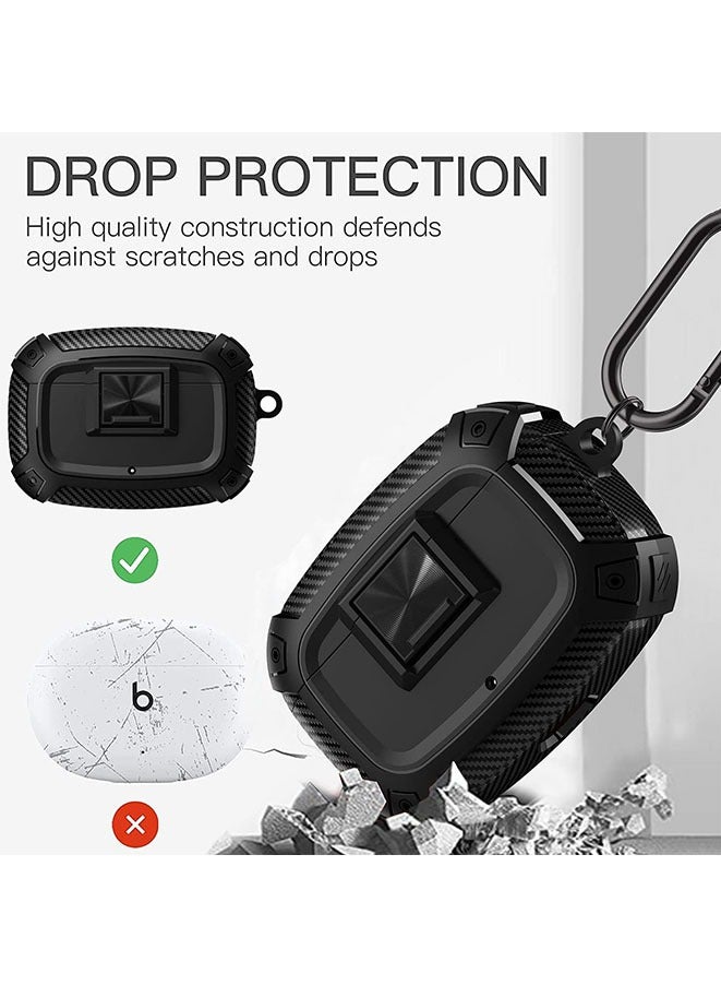 Muyixin TPU Case Compatible with Beats Studio Buds (2021) / Beats Studio Buds+ (2023) Military Shell Protective Cover with Keychain (Black)  - Image 4