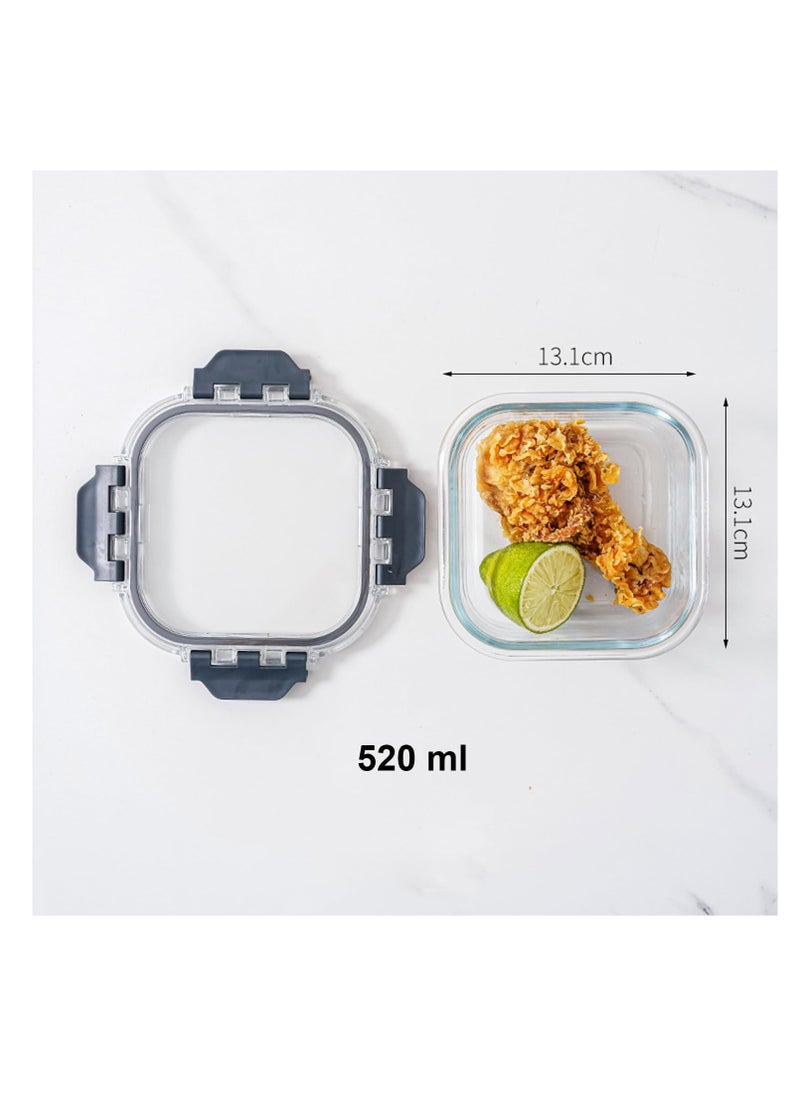 TYCOM Glass Meal Prep Containers (3 pcs Square) - Glass Food Storage Containers with Lids, Glass Lunch Box, Portion Control, Airtight, Glass Bento Box Lunch Containers- 3P Square Black  - Image 2