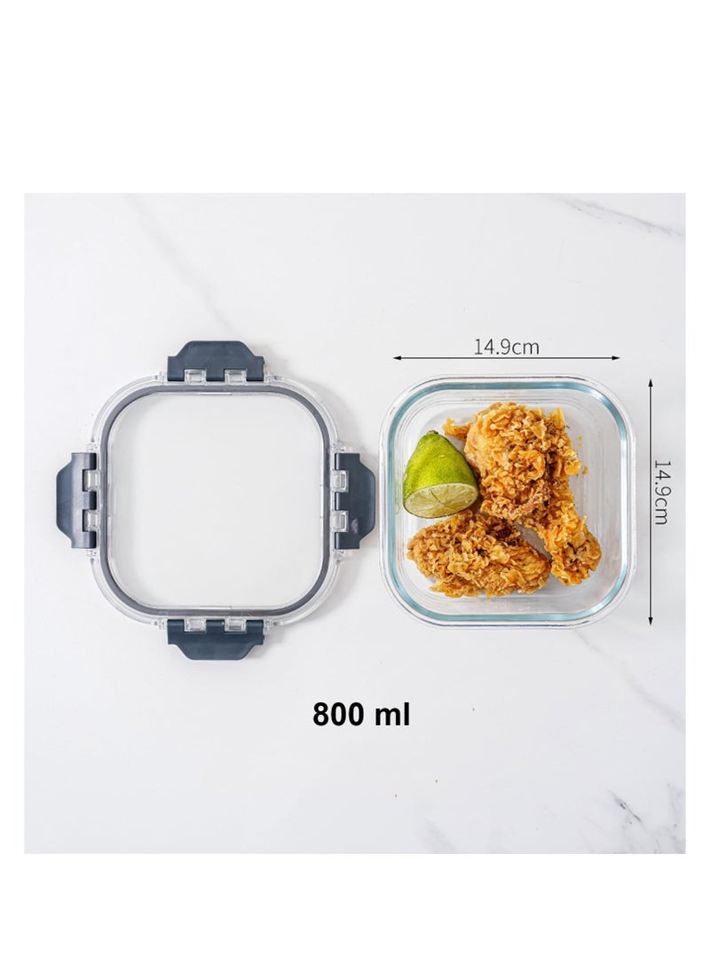 TYCOM Glass Meal Prep Containers (3 pcs Square) - Glass Food Storage Containers with Lids, Glass Lunch Box, Portion Control, Airtight, Glass Bento Box Lunch Containers- 3P Square Black  - Image 4