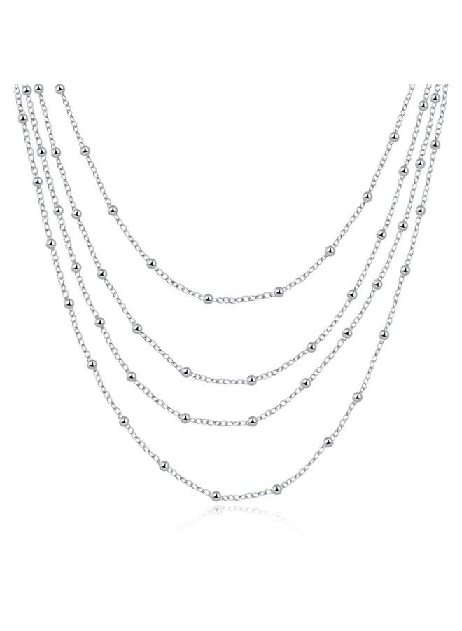 ZDIFDIC Layered Choker Necklace for Women 4 Tier Long Chain Silver Plated Bead Chain Adjustable Multilayer Necklace Waterfall Multi-Strand Chains Statement Collar Necklace with Dress Accessories, - Image 1