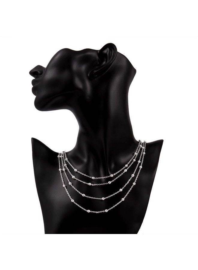 ZDIFDIC Layered Choker Necklace for Women 4 Tier Long Chain Silver Plated Bead Chain Adjustable Multilayer Necklace Waterfall Multi-Strand Chains Statement Collar Necklace with Dress Accessories, - Image 2