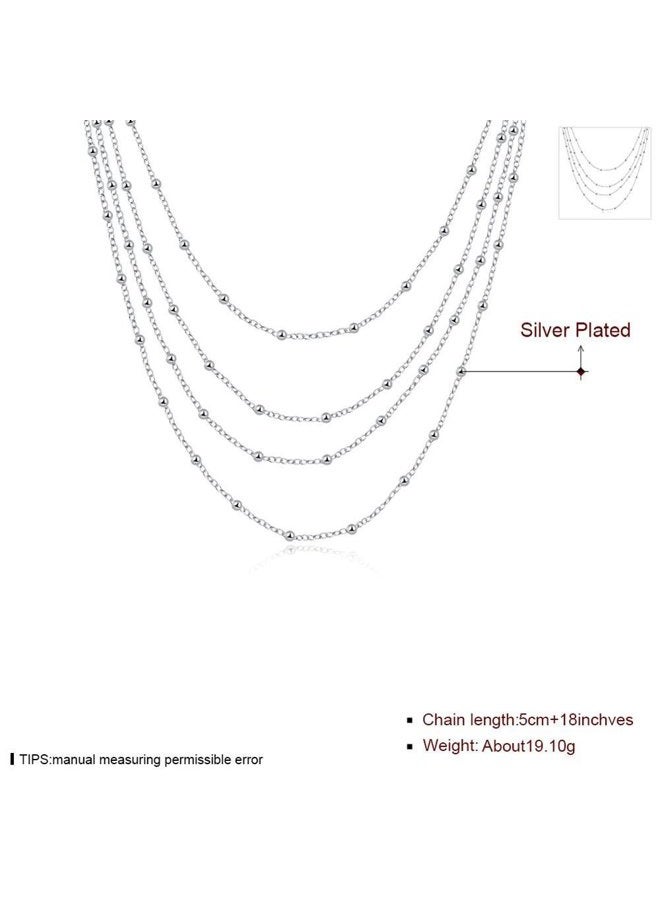 ZDIFDIC Layered Choker Necklace for Women 4 Tier Long Chain Silver Plated Bead Chain Adjustable Multilayer Necklace Waterfall Multi-Strand Chains Statement Collar Necklace with Dress Accessories, - Image 5