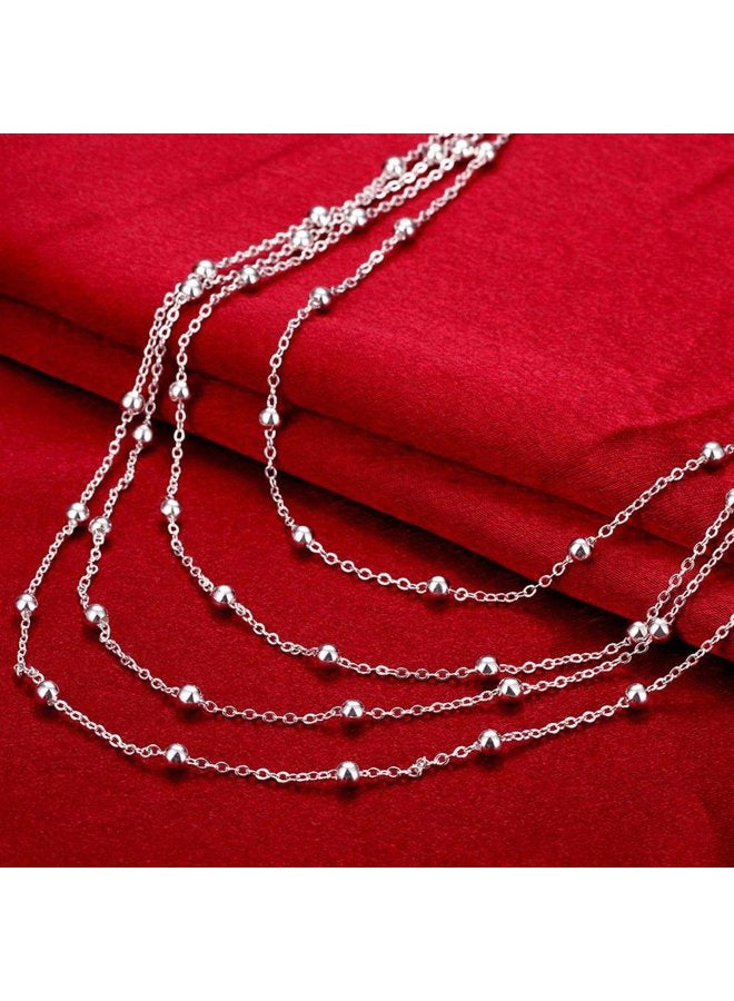 ZDIFDIC Layered Choker Necklace for Women 4 Tier Long Chain Silver Plated Bead Chain Adjustable Multilayer Necklace Waterfall Multi-Strand Chains Statement Collar Necklace with Dress Accessories, - Image 3