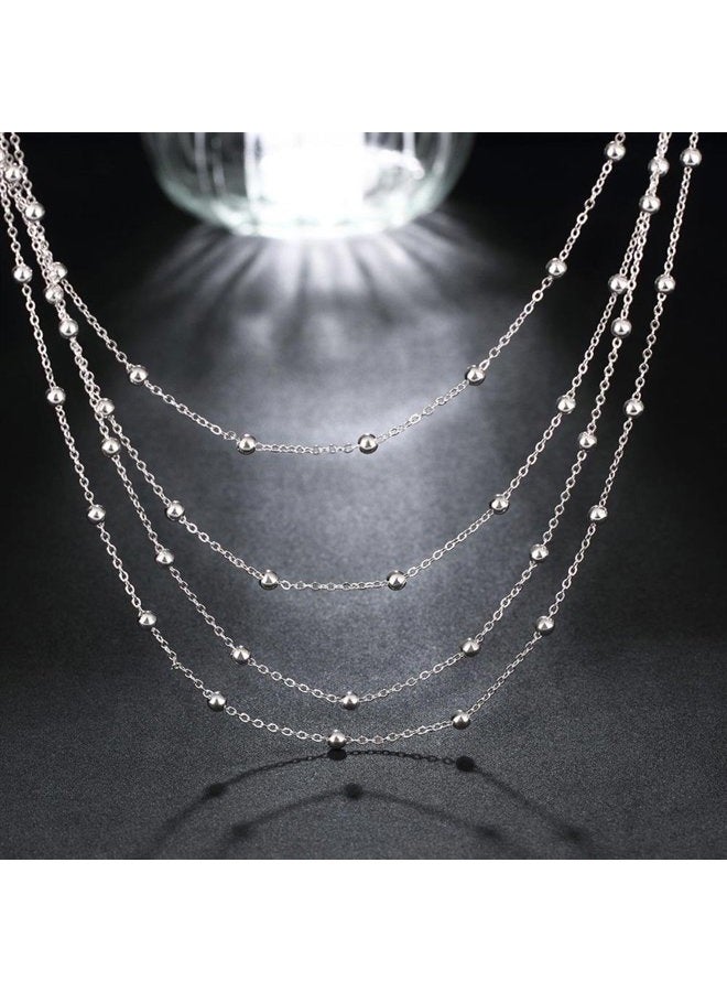 ZDIFDIC Layered Choker Necklace for Women 4 Tier Long Chain Silver Plated Bead Chain Adjustable Multilayer Necklace Waterfall Multi-Strand Chains Statement Collar Necklace with Dress Accessories, - Image 4