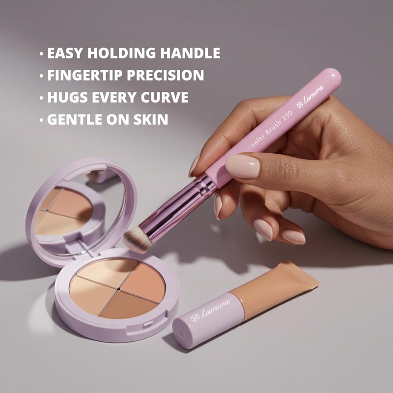 Lamora Concealer Makeup Brush Under Eye - Mini Angled Flat Top Kabuki Nose Contour Brush - Ideal for Concealing Blending Setting Buffing with Powder Liquid Cream Cosmetic - Pro Small Foundation Brush - Image 4