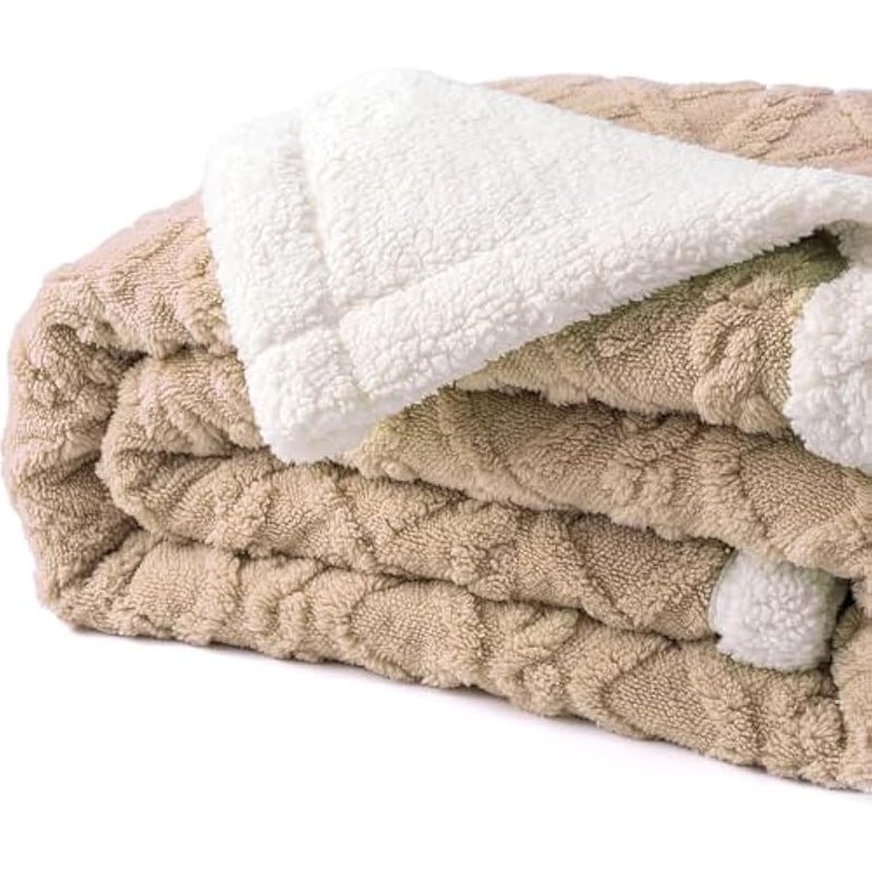 Loquat Jacquard Sherpa Blanket Single Size Twin Plush Bed Blanket Single 160x220cm Flannel Fleece Reversible Lamb Blanket - Warm and Plush Throw Blanket for Bed Sofa Travel Couch (Beige) - Image 4