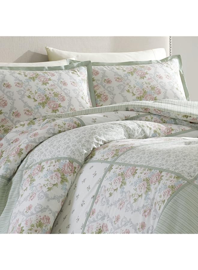LAURA ASHLEY Full Comforter Set Reversible Cotton Bedding With Matching Shams And Bedskirt Stylish Home Decor For All Seasons Harper Sage Full - Image 5