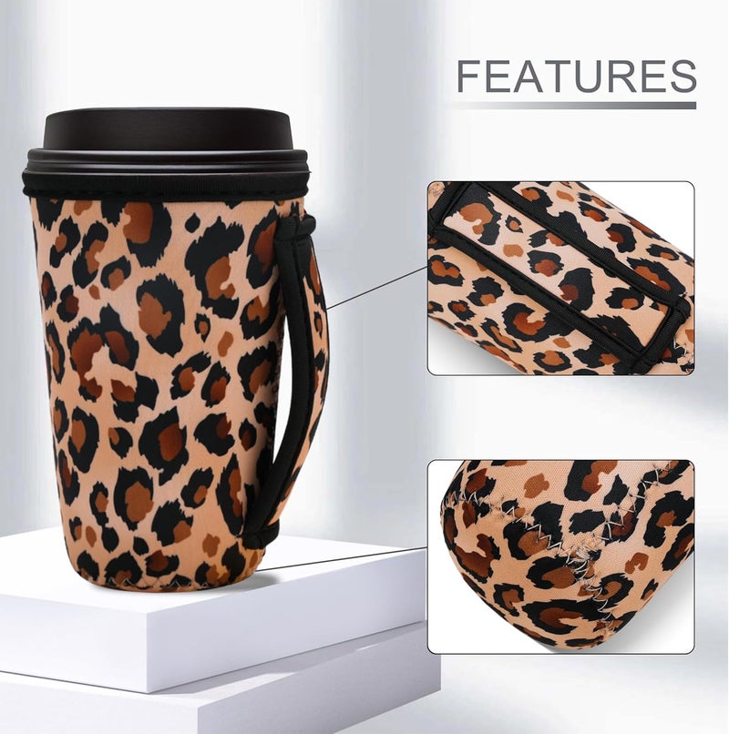 3 Piece Reusable Iced Coffee Sleeves Insulated Coffee Sleeves for 16-32 ounces of hot or cold coffee or iced beverages Compatible with Starbucks Dunkin Coffee cup and More (Leopard print) - Image 4