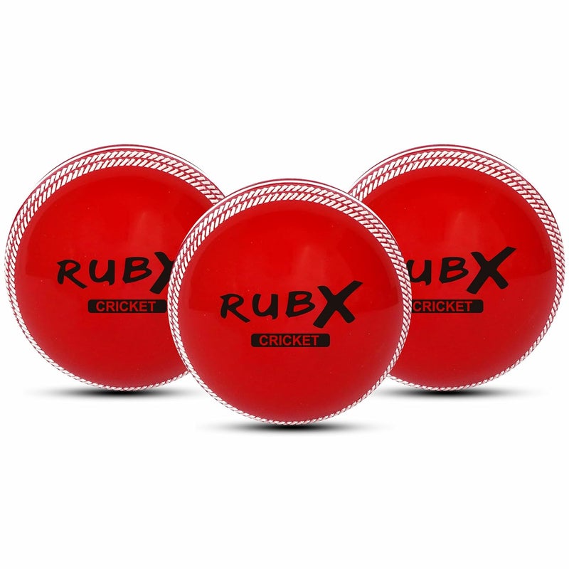 RUBX كرات كريكيت PVC T-20 بلس للتدريب 110 جرام - عبوة من 3، (أحمر) للعب الداخلي والخارجي، الشارع والشاطئ - Image 1