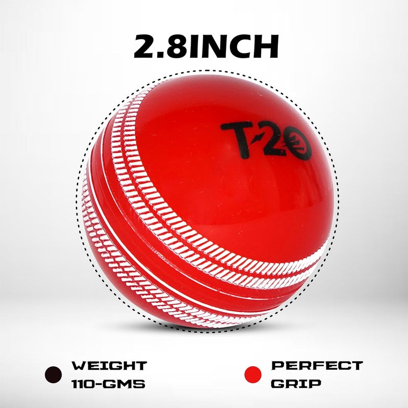 RUBX كرات كريكيت PVC T-20 بلس للتدريب 110 جرام - عبوة من 3، (أحمر) للعب الداخلي والخارجي، الشارع والشاطئ - Image 2