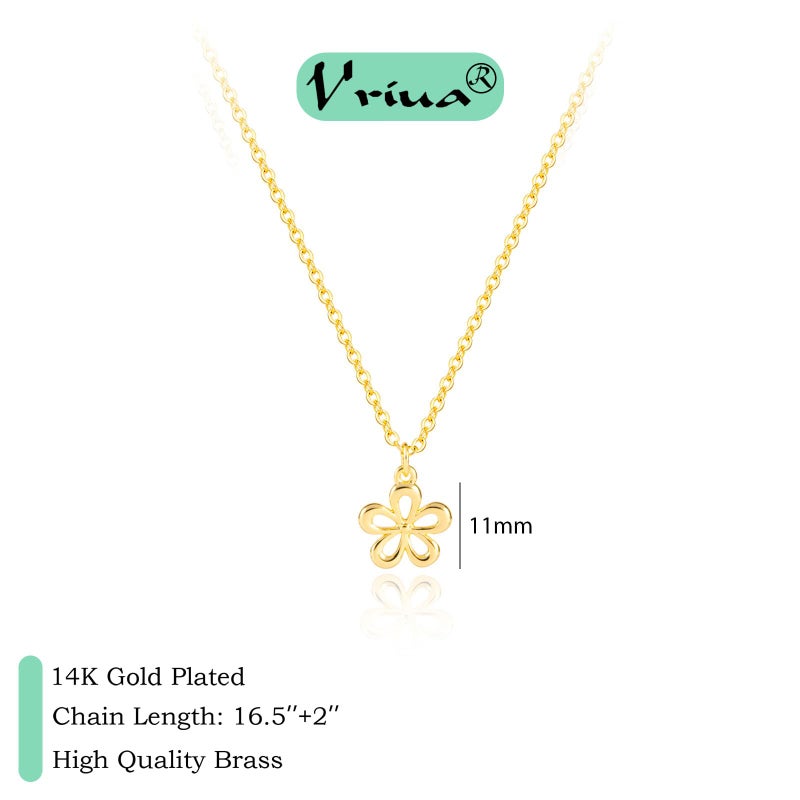 VRIUA Flower Necklace for Women 14k Gold Plated Dainty Gold Flower Necklace Simple Jewelry Everyday for Women - Image 4