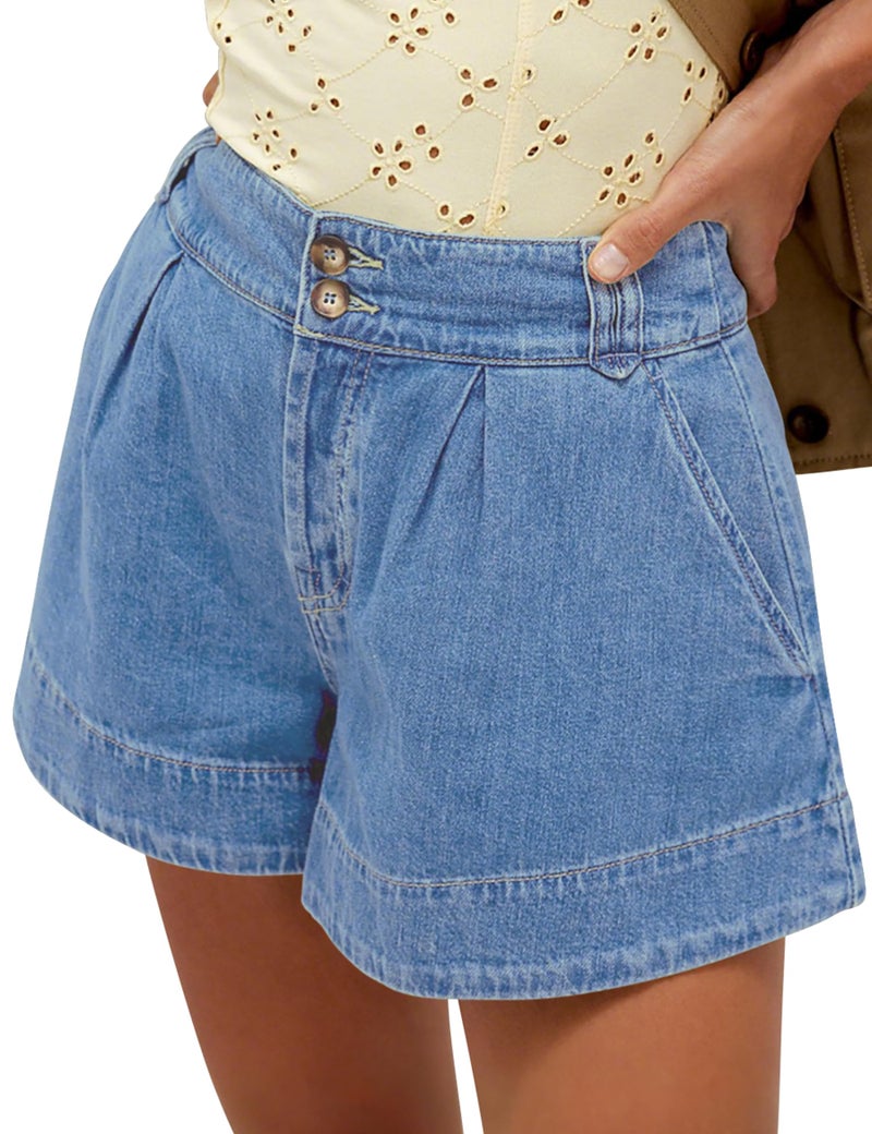 BISUAL Jean Shorts for Women High Waisted Casual Jorts Stretchy Summer Baggy Denim Shorts with Pockets Light Blue - Image 1