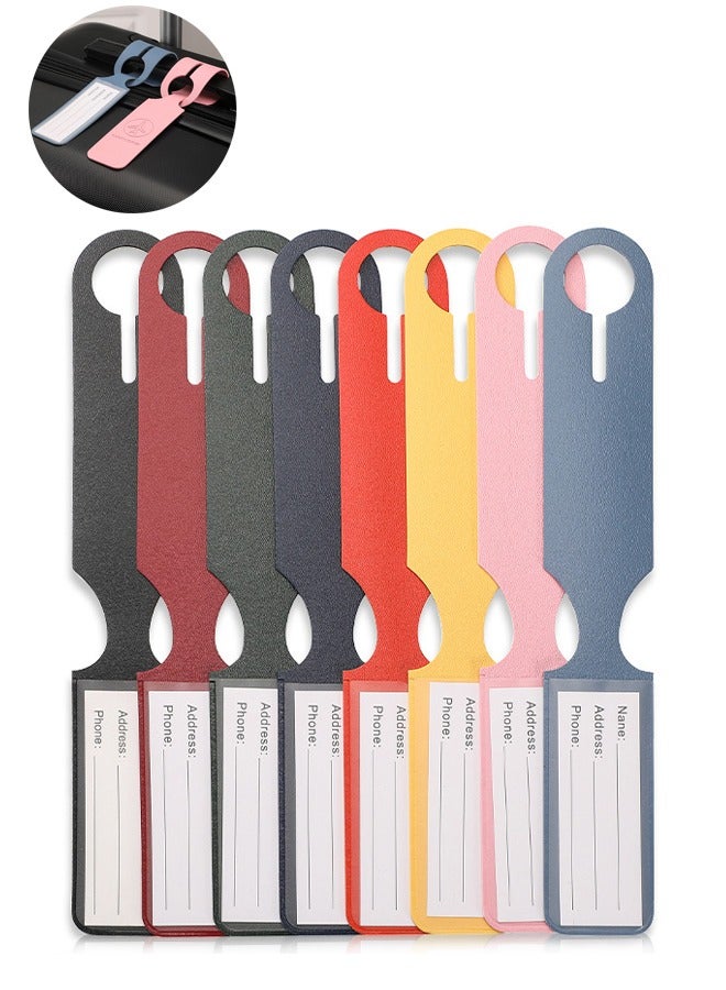 8-Pack Colorful PU Leather Luggage Tags Slim ID Tags Anti-Loss Name Tag with Double Buckle (8 Colors) - Image 1