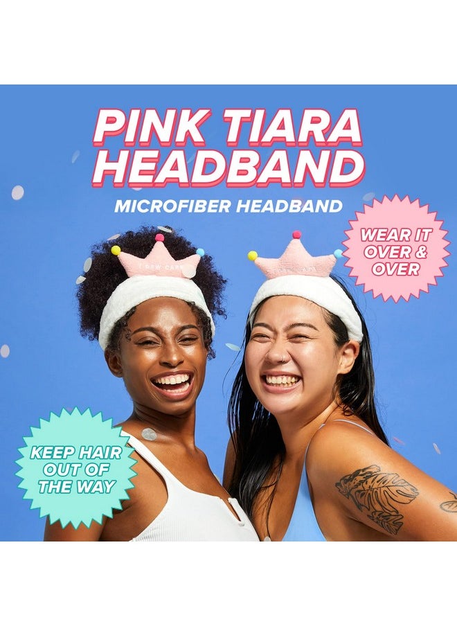 I DEW CARE Face Wash Headband Pink Tiara Head Band For Face Washing & Skincare Spa Day Soft & Fuzzy Cute For Makeup Shower Teen Girls Stuff Princess Style Crown Hair Band (1 Count)  - Image 2
