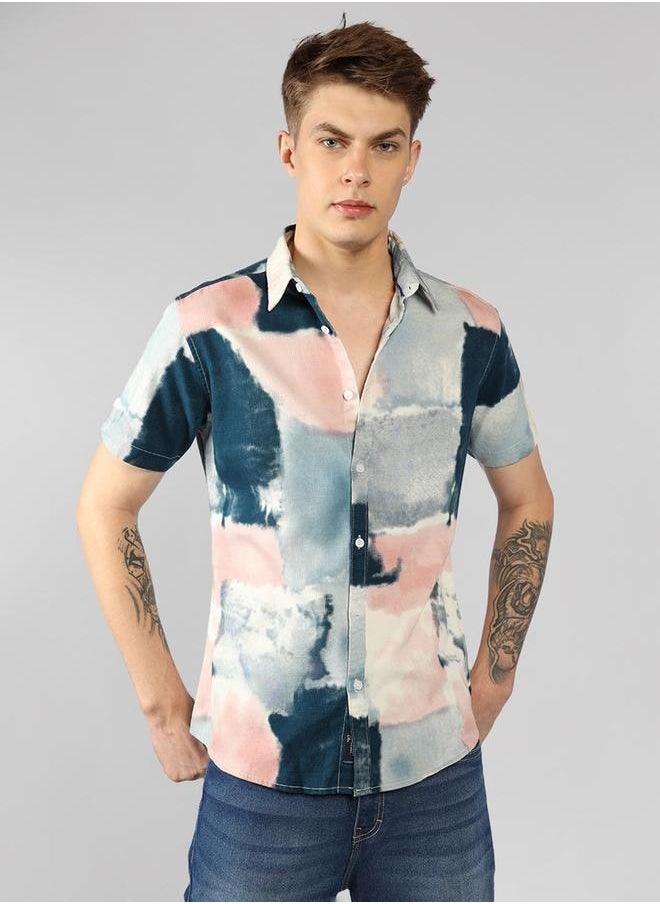 Dennis Lingo AOP Button Down Short Sleeves Casual Shirt by Styli  - Image 4