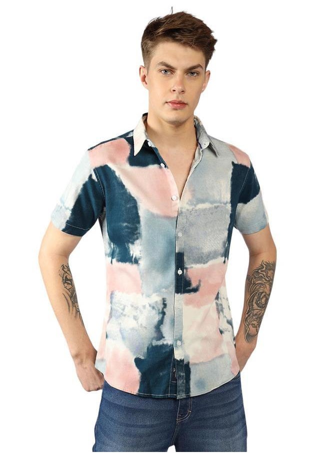 Dennis Lingo AOP Button Down Short Sleeves Casual Shirt by Styli  - Image 1