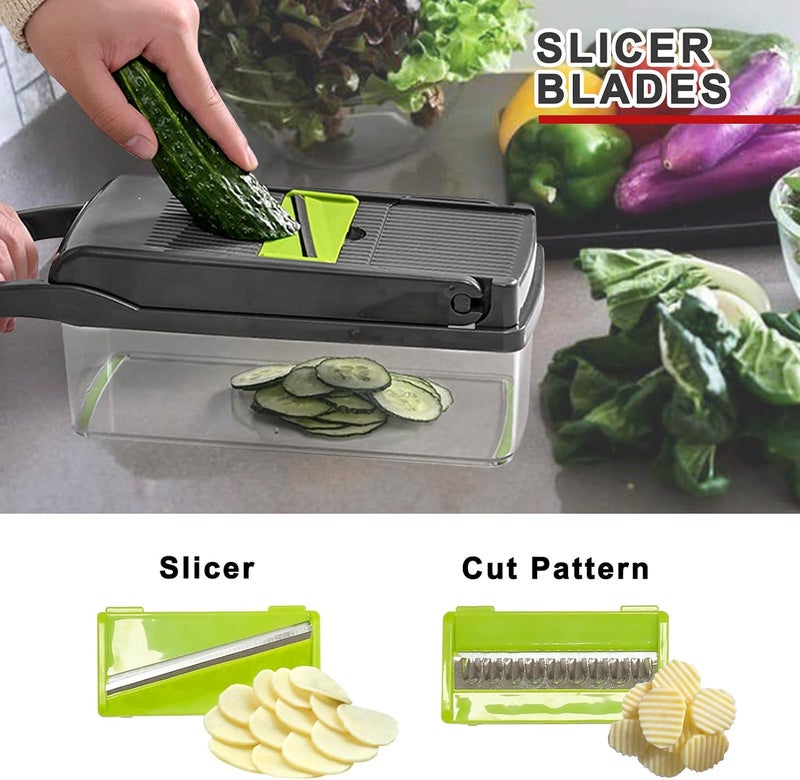 Auzeuner Multifunctional Veggie Chopper - 14 in 1 Food Chopper With 8 Blades, Slicer, Dicer, Cutter for Vegetables, Onions, and More - Hand Guard Included - Image 3