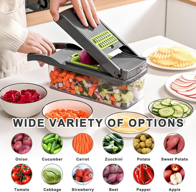 Auzeuner Multifunctional Veggie Chopper - 14 in 1 Food Chopper With 8 Blades, Slicer, Dicer, Cutter for Vegetables, Onions, and More - Hand Guard Included - Image 5