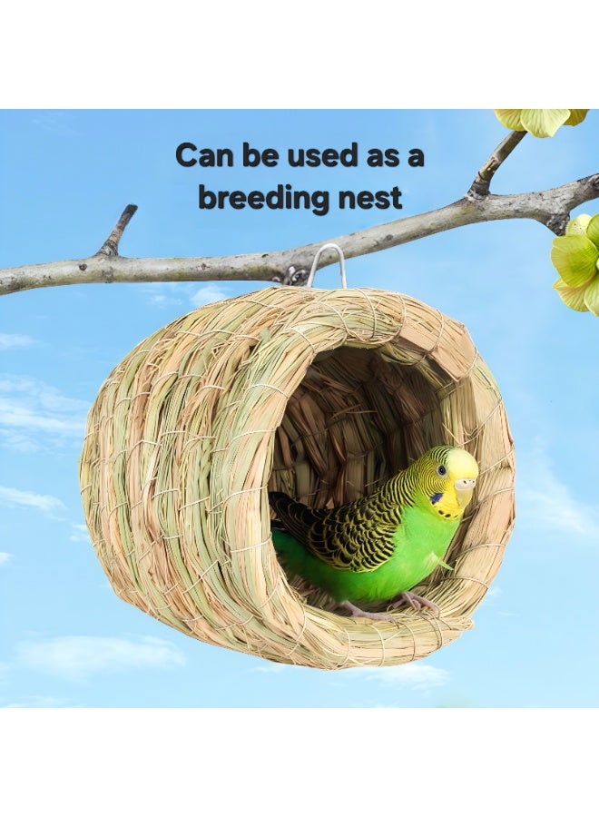 Hand-Woven Natural Grass Bird Nest – Breathable Hanging Hut & Breeding House for Parakeets, Budgies, Finches, Quails & Hamsters – All-Season Cage Accessory - Image 1
