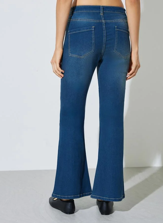 Styli Medium Blue Medium Blue Fit and Flare Stretch Flared Jeans for Women | Best Price UAE