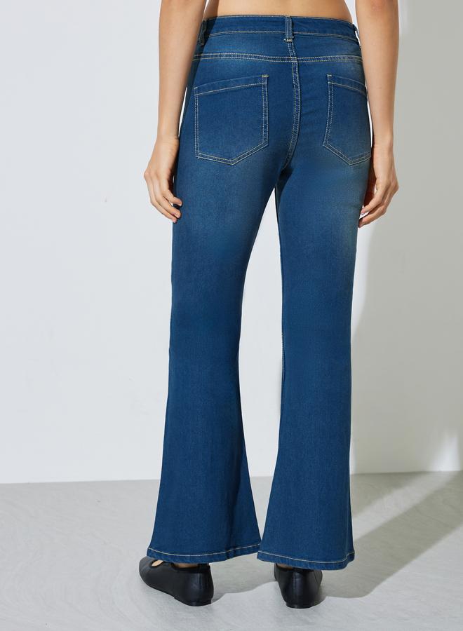 Styli Medium Blue Fit and Flare Stretch Flared Jeans - Image 4