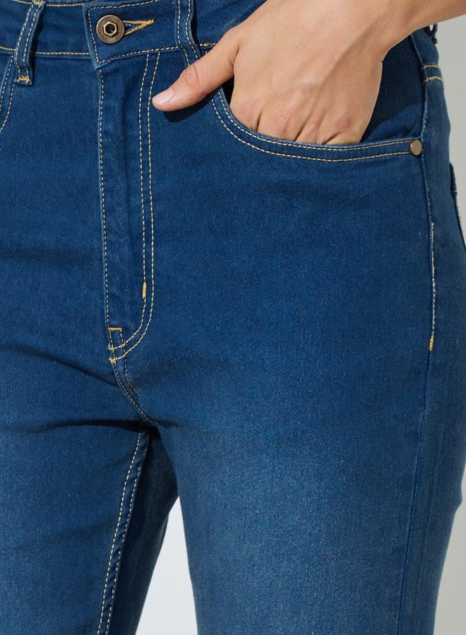 Styli Medium Blue Fit and Flare Stretch Flared Jeans - Image 3