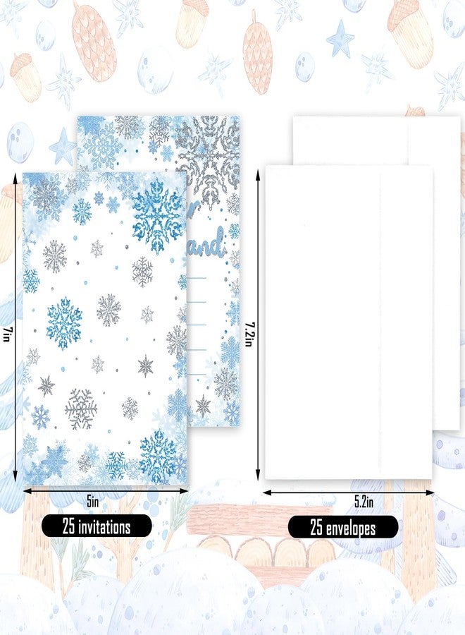 وولاين مجموعة دعوات شتوية من والين، 25 بطاقة دعوة فضية وزرقاء مزينة بنقوش ندفات الثلج، مع أظرف بيضاء وملصقات إغلاق، مناسبة لحفلات الكريسماس، مقاس 5 × 7 بوصة - Image 2