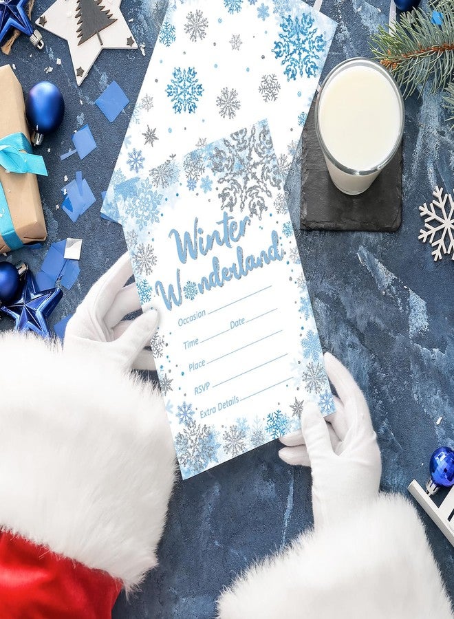 وولاين مجموعة دعوات شتوية من والين، 25 بطاقة دعوة فضية وزرقاء مزينة بنقوش ندفات الثلج، مع أظرف بيضاء وملصقات إغلاق، مناسبة لحفلات الكريسماس، مقاس 5 × 7 بوصة - Image 5