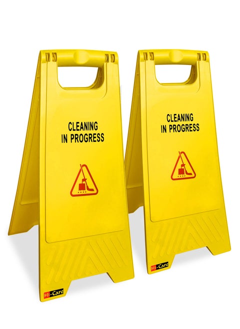 [Combo of 2 Pcs] Hi-Care Caution Wet Floor Warning Signs 2-Sided Yellow Caution Board for commercial use,Safety wet floor signage And Cleaning in Progress Sign Board