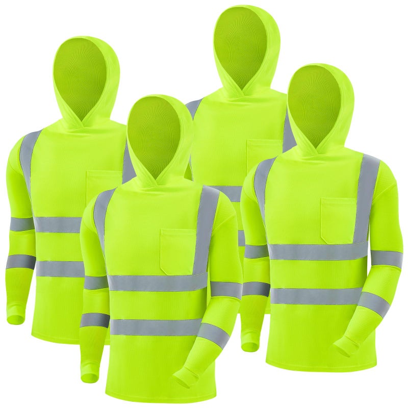Amylove 4 Pcs Reflective Safety T Shirt High Visibility Work Shirts Sun Protection ConstructionFluorescent YellowXLargeLong Sleeve - Image 2