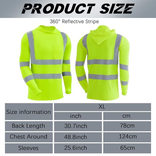 Amylove 4 Pcs Reflective Safety T Shirt High Visibility Work Shirts Sun Protection ConstructionFluorescent YellowXLargeLong Sleeve - Image 3