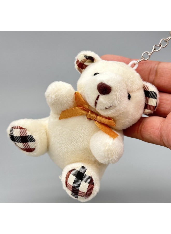 Loquat Bow Tie Teddy Bear Plush Toy Small Doll Pendant Wedding Throw Small Gift Claw Machine Doll Wholesale-Color:Bug Sitting Bear Mibai + Iron Ring-Height:Boutique - Image 1