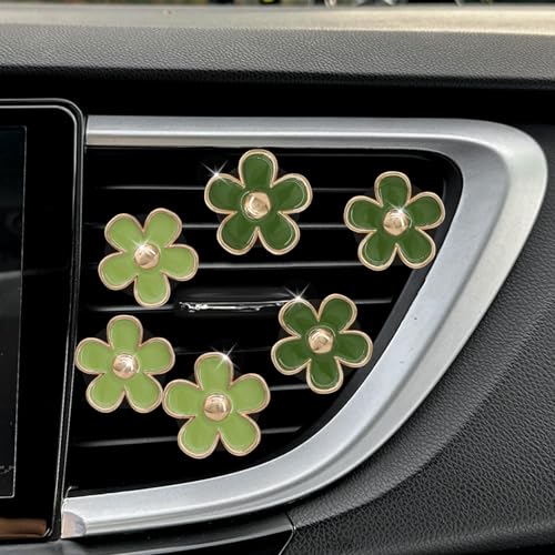 ORIESSE Green Flower Car Decor,6pcs Green Daisy Air Vent Clips Car Air Fresheners,2 Sizes Sage and Olive Green Flowers Dashboard Decorations Accessories for Women,Girly Refillable Diffuser - Image 3