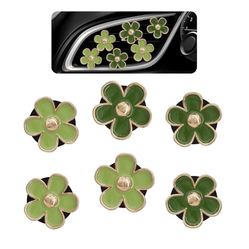 ORIESSE Green Flower Car Decor,6pcs Green Daisy Air Vent Clips Car Air Fresheners,2 Sizes Sage and Olive Green Flowers Dashboard Decorations Accessories for Women,Girly Refillable Diffuser - Image 1